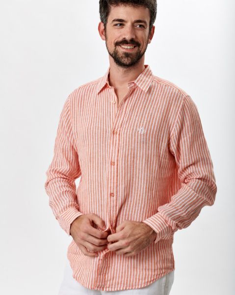 Image de Chemise lin manches longues rayée M ORANGE