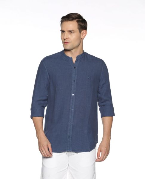 Image de Chemise lin unie col Mao L MARINE