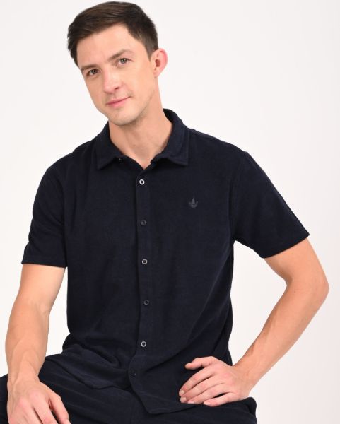 Image de Polo chemise boutonné velours éponge M MARINE