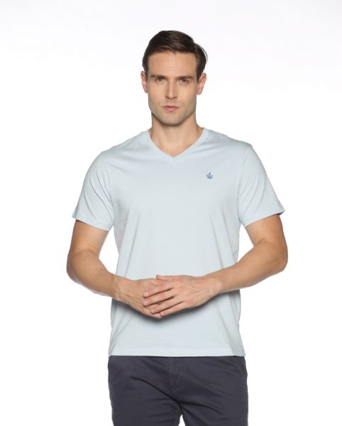 Image de T shirt coton bio-wash col V M GLACIER