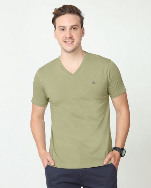 Image de T shirt coton bio-wash col V 4 XL KAKI