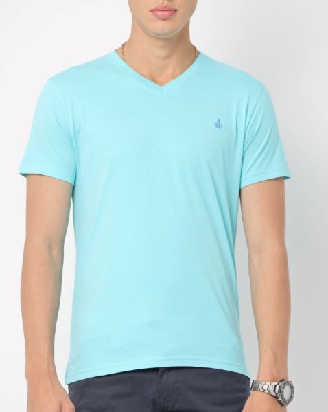 Image de T shirt coton bio-wash col V M TURQUOISE