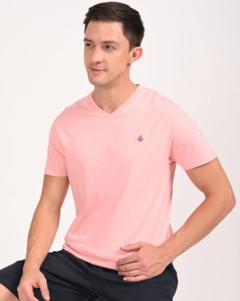 Image de T shirt coton bio-wash col V M VIEUX ROSE