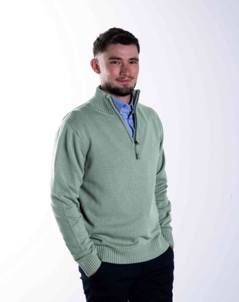 Image de Pull coton demi zip S CELADON