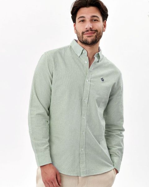 Image de Chemise regular fit Oxford fines rayures M KAKI