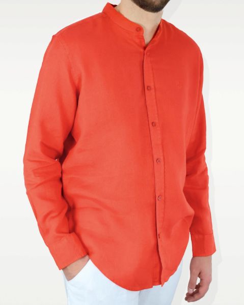 Image de Chemise lin unie col Mao L TANGERINE