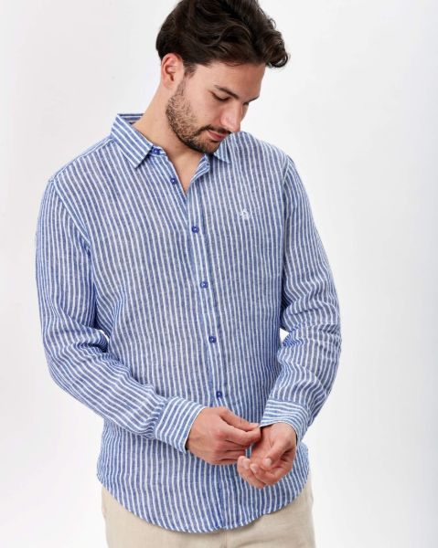 Image de Chemise lin manches longues rayée L MARINE