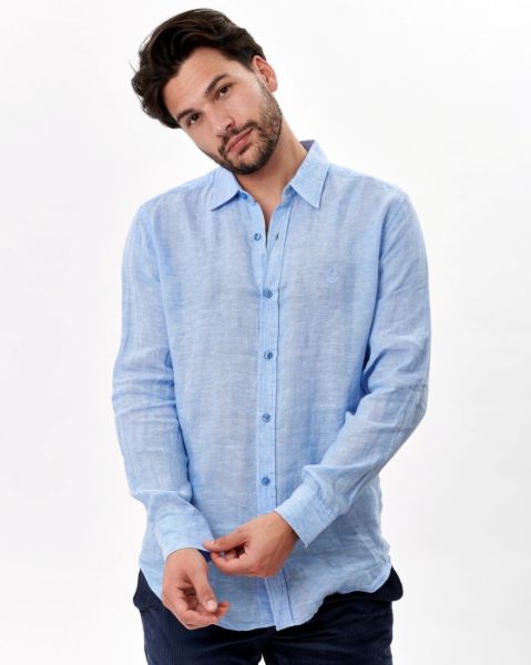 Image de Chemise en lin manches longues chinée 3 XL CIEL
