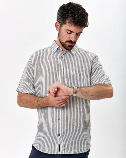 Image de Chemise en lin rayée manches courtes 2 XL KAKI