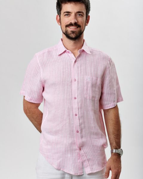 Image de Chemise en lin rayée manches courtes XL ROSE