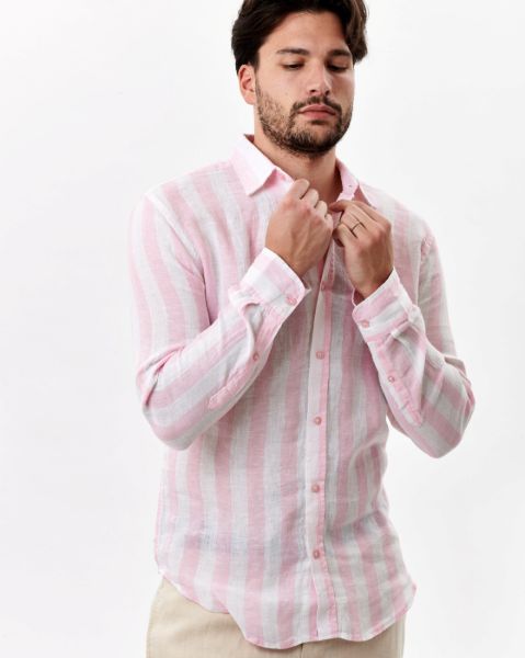 Image de Chemise en lin manches longues larges rayures L ROSE