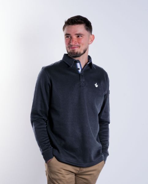 Image de Sweat shirt col polo XL MARINE/ BLANC