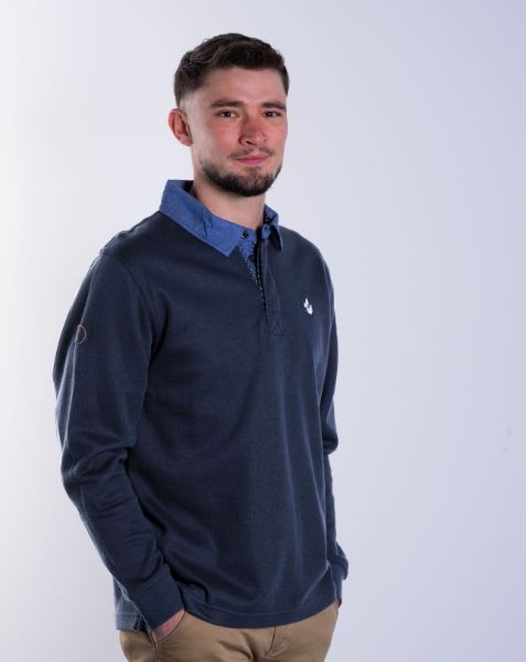 Image de Sweat shirt col polo col jeans 2 XL MARINE/ BLANC