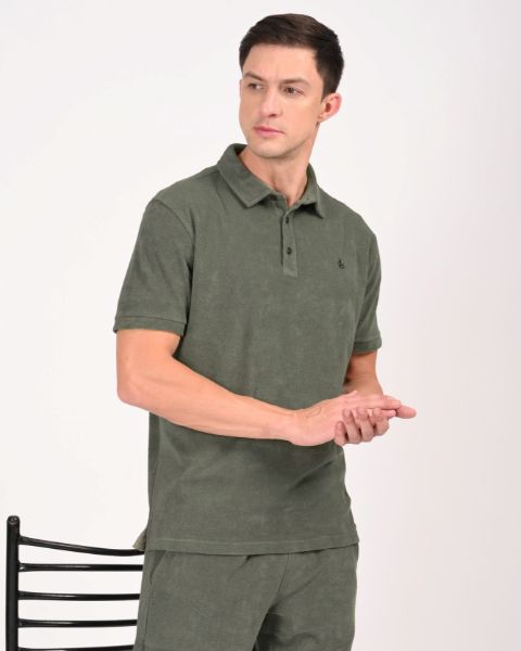 Image de Polo velours éponge uni L VERT DE GRIS