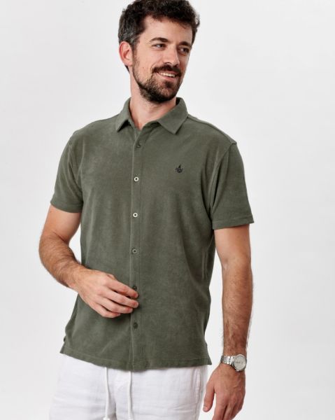 Image de Polo chemise boutonné velours éponge M VERT DE GRIS