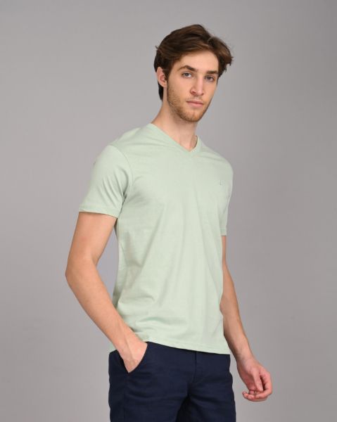 Image de T shirt coton bio-wash col V S CELADON