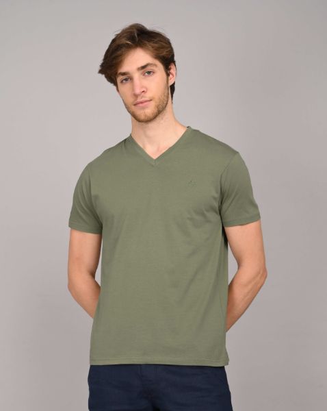 Image de T shirt coton bio-wash col V L OLIVE
