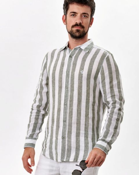 Image de Chemise en lin manches longues larges rayures 3 XL KAKI