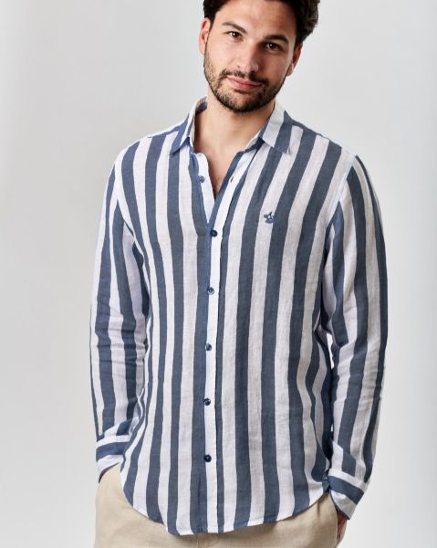 Image de Chemise en lin manches longues larges rayures Pack MARINE