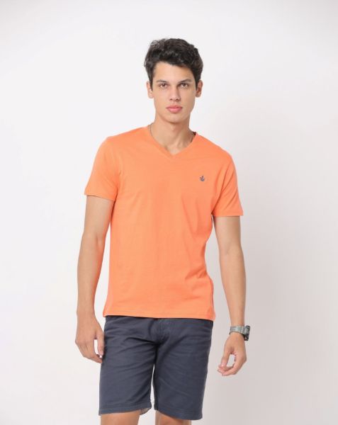 Image de T shirt coton bio-wash col V 4 XL CORAIL
