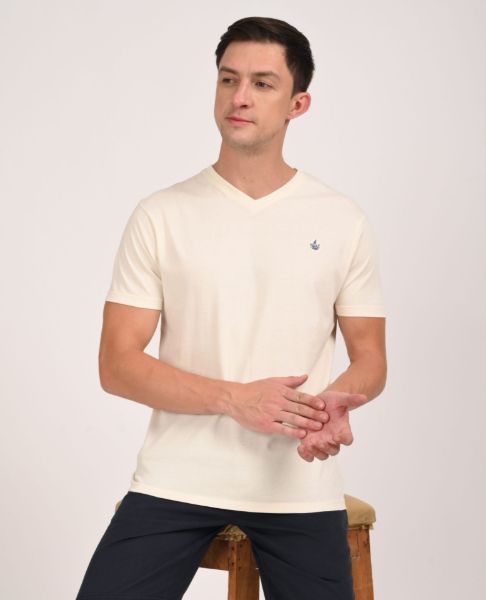 Image de T shirt coton bio-wash col V XL CREME